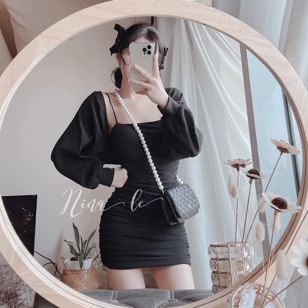 Set váy 2 dây kèm áo khoác 💖FREESHIP💖 Đầm 2 dây mix áo khoác ngoài xinh xắn AD48 | BigBuy360 - bigbuy360.vn