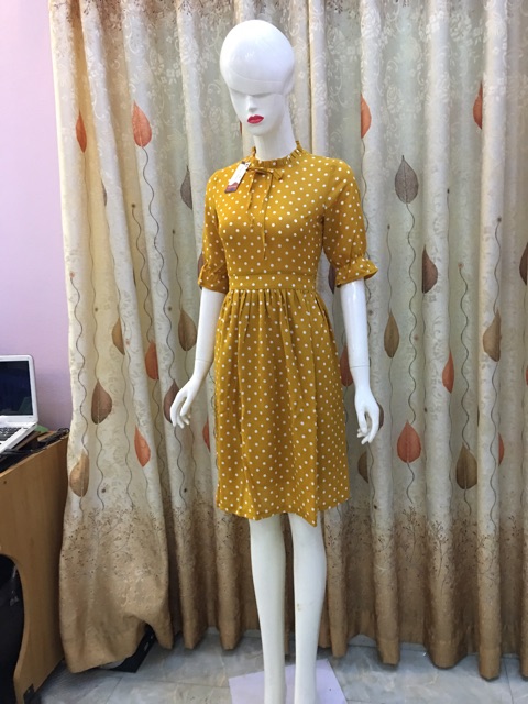 Đầm xoè chấm bi Cổ xếp buộc nơ CC26 | BigBuy360 - bigbuy360.vn
