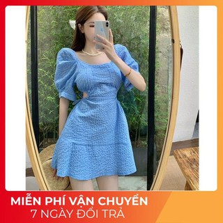Đầm nữ thiết kế kiểu pháp tay phồng cổ vuông khoét eo
