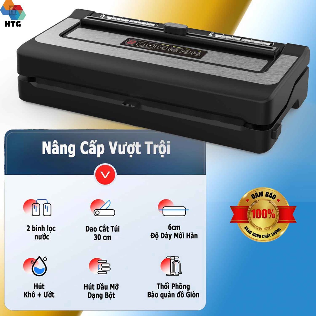 Máy hút chân không HTG-PW300A, hút mọi loại túi, công nghệ mới với chế độ hàn thông minh, hút 2 động cơ mạnh mẽ