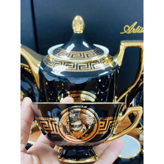 Bộ Ấm Trà, Cà Phê VERSACE Đen Cao Cấp