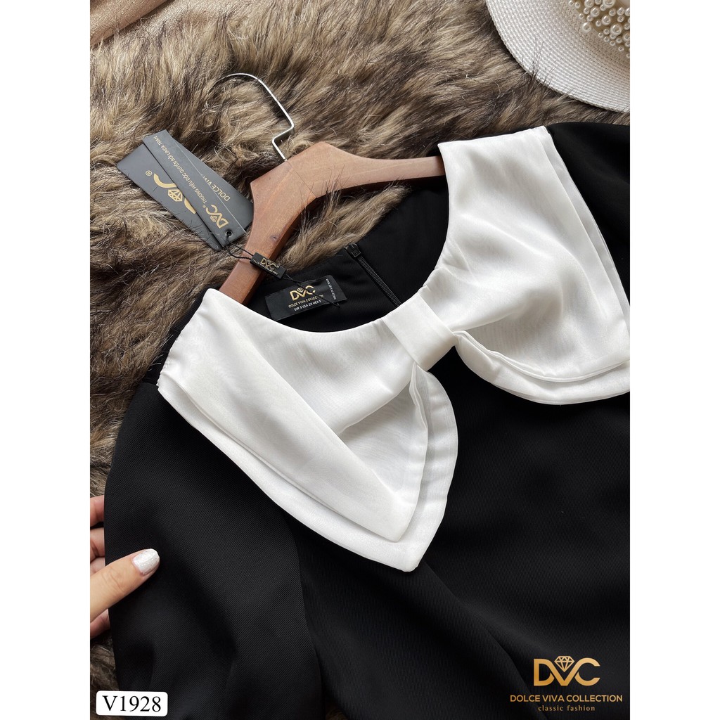 Váy đen xòe phối nơ trắng V1928 - Đẹp Shop DVC (Kèm ảnh thật trải sàn do shop tự chụp) | BigBuy360 - bigbuy360.vn