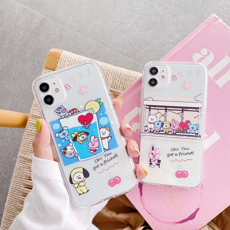 Ốp điện thoại mềm in họa tiết BTS BT21 trong suốt cho IPhone 6 6s 7 8 Plus 11 Pro Max XS Max XR X SE 2020