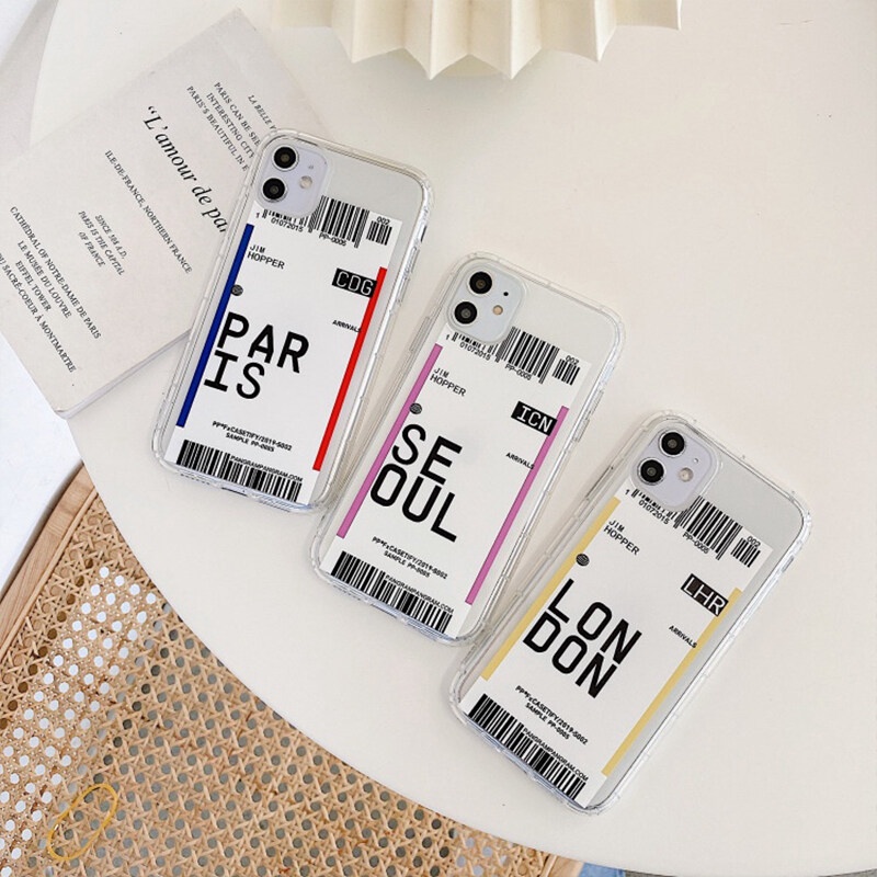 Ốp điện thoại mềm trong suốt in hình vé máy bay cho iPhone 13 Pro Max 12 Mini 11 X XS XR 7 8 Plus