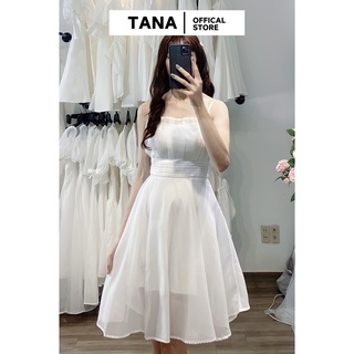 Đầm 2 Dây Dự Tiệc Trắng Xếp Ly Ngực Dáng Xòe TaNa D0020 (hình thật)