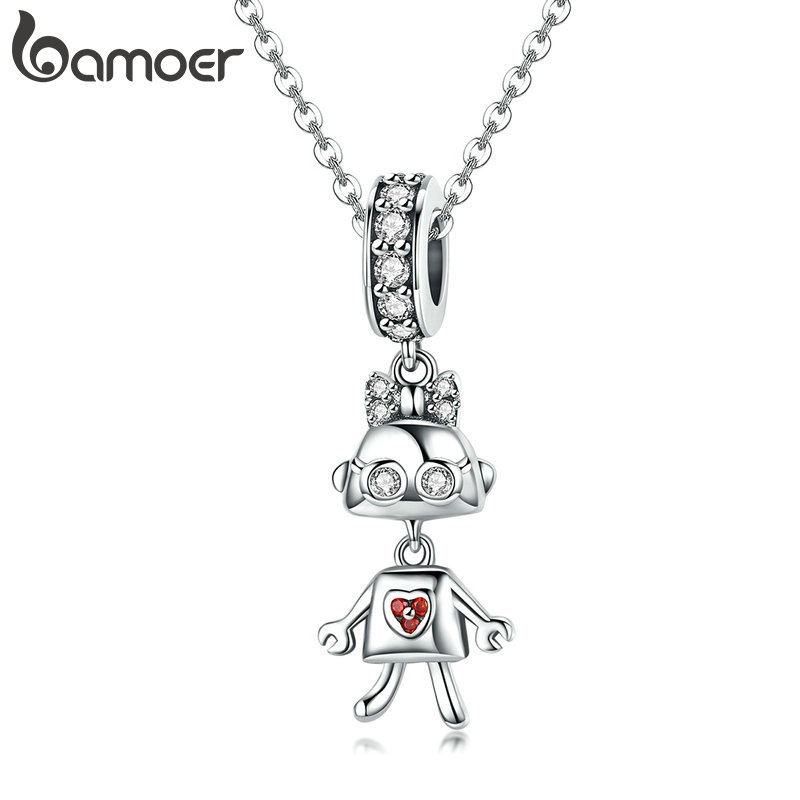 Hạt phụ kiện BAMOER YIC006 hình robot có lỗ 4.5mm trang sức dây chuyền/ vòng tay DIY thời trang