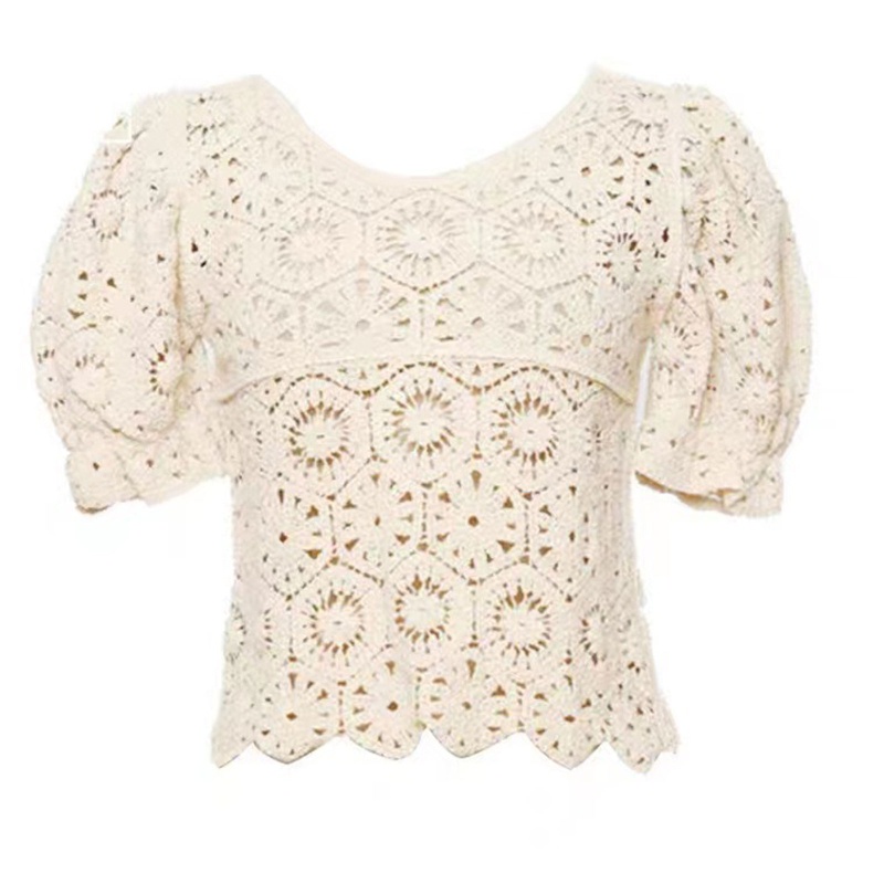 Áo Croptop Dệt Kim Tay Lửng Cổ Chữ V Khoét Lỗ Hình Bông Hoa Độc Đáo Thời Trang Cho Nữ