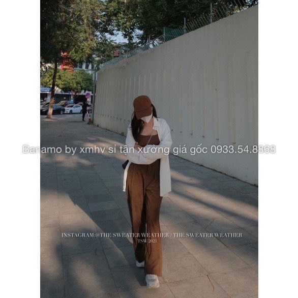 Quần ống rộng nữ dài 100cm chất nhung tăm cạp khóa trước thời trang Banamo Fashion 952