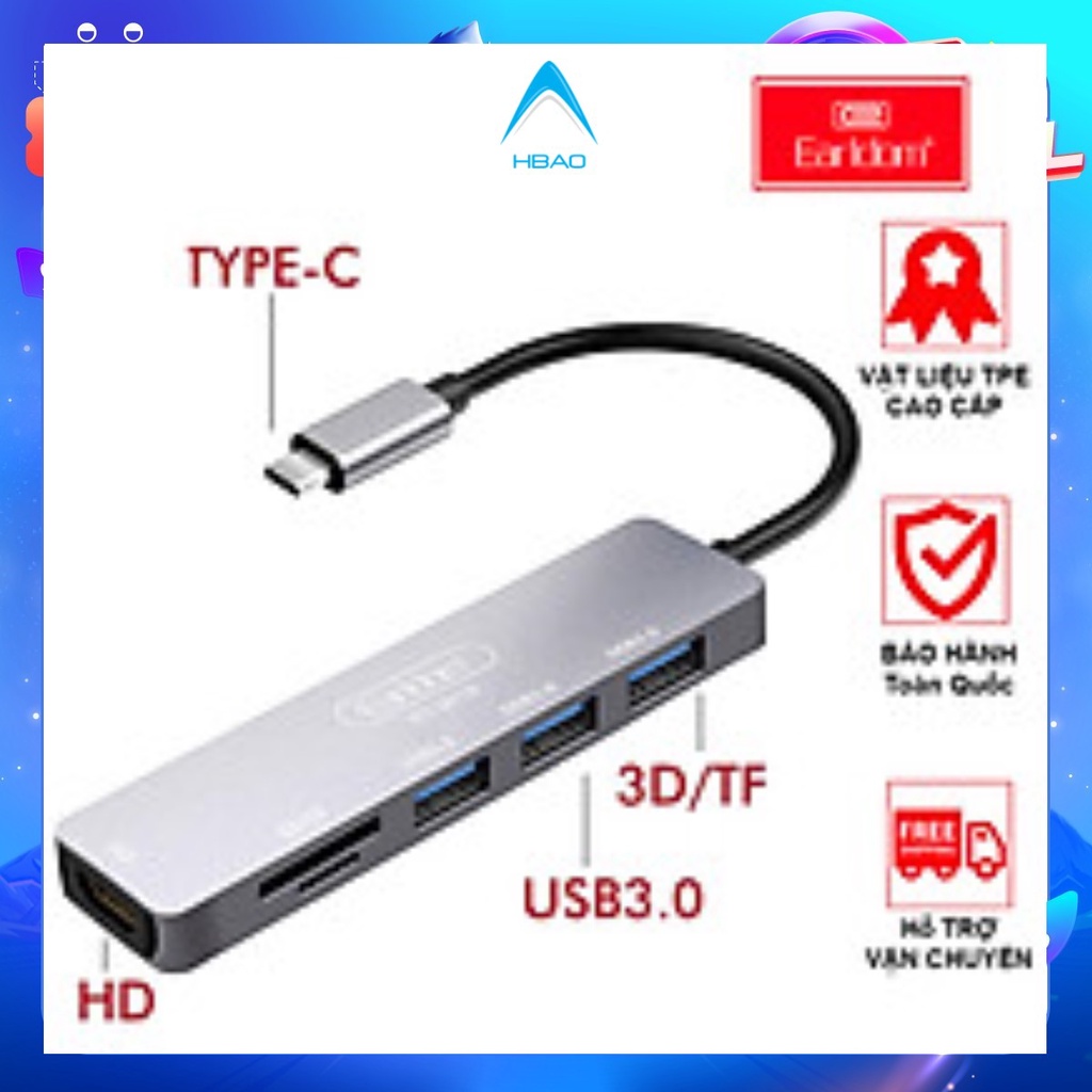 Bộ Hub thiết bị cáp chia chuyển đổi cổng USB type C 6 in 1 type c ra sang 6 cổng to HDMI USB SD TF Earldom W18 | BigBuy360 - bigbuy360.vn