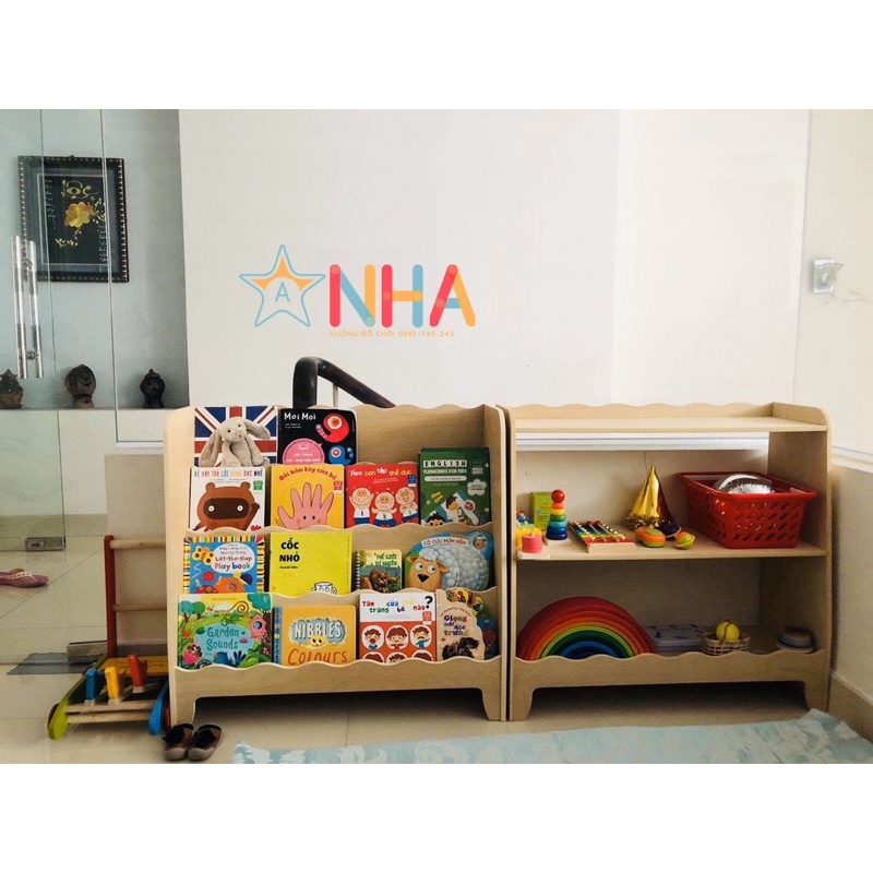 Kệ sách Montessori cho bé, kệ sách gỗ trẻ em, giá sách cho bé