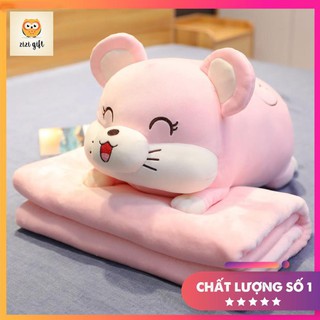 [Freeship - Ảnh thật] Chăn Gối Văn Phòng 2in1 Chuột Hồng Chất Nỉ Nhung Mịn Nhồi Bông Gòn Tinh Khiết