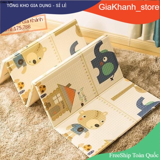 Thảm Xốp Gấp Gọn Chống Thấm, Thảm XPE 2 Mặt Phủ Silicon Chống Trơn, Chống Ngã, Cho Bé Tập Bò Kèm Túi 1m8- 2m