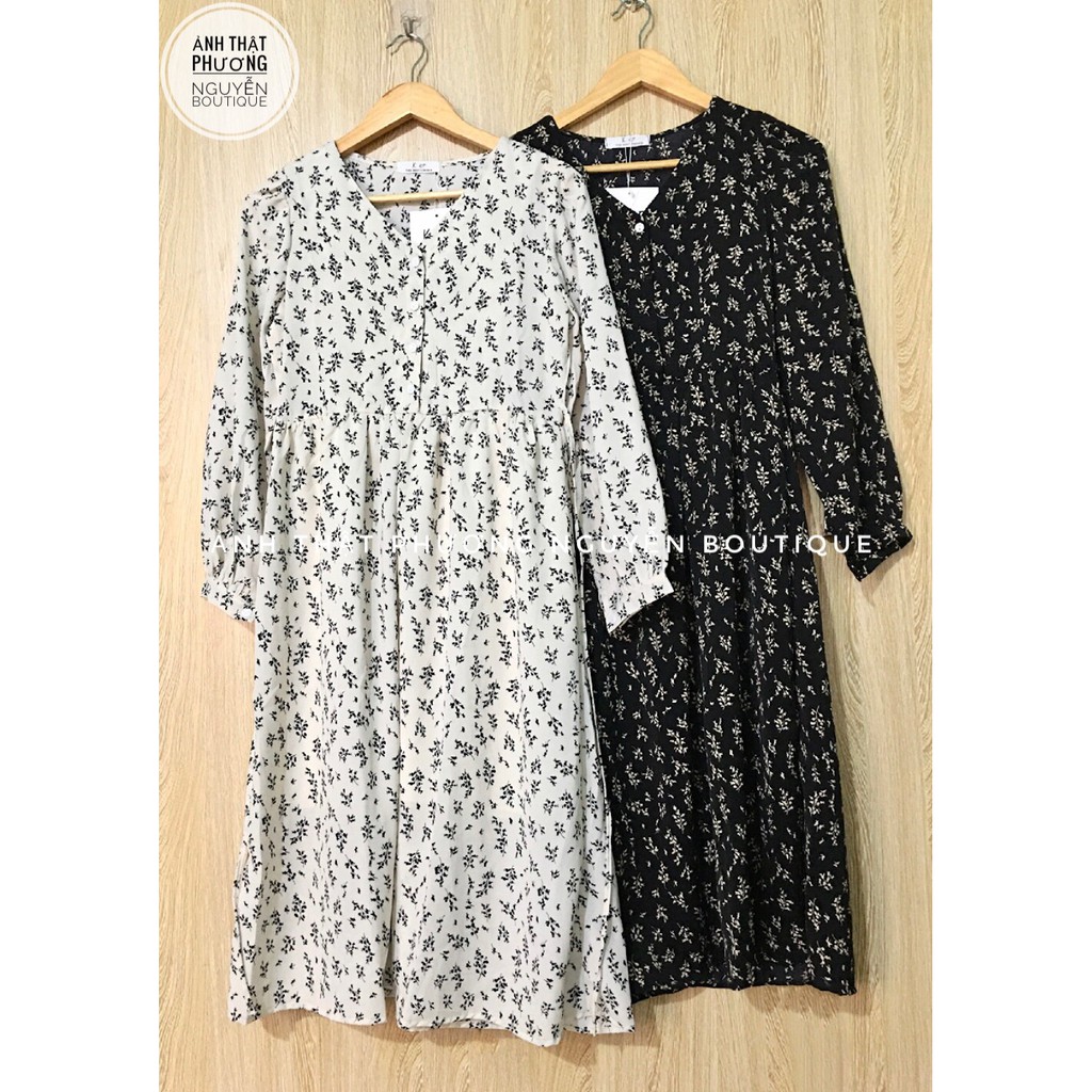 Váy hoa nhí cỏ babydoll cài cúc cổ V dáng dài ulzzang Hàn Quốc | BigBuy360 - bigbuy360.vn