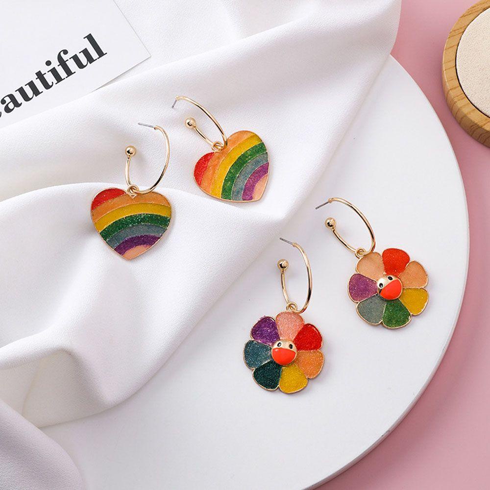 Bông Tai Dạng Vòng Hình Ngôi Sao / Mặt Cười / Bông Hoa Xinh Xắn Thời Trang