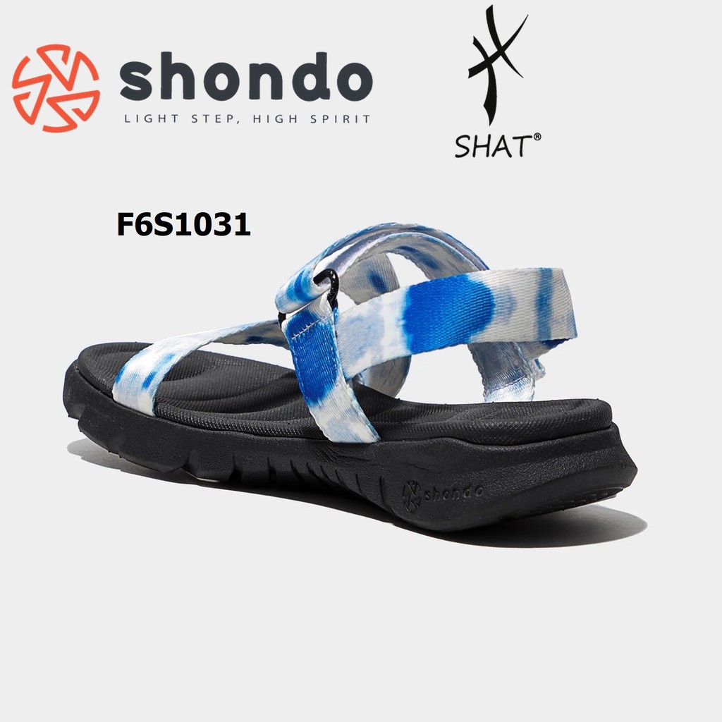 Giày sandal Shondo nam nữ đi học F6 đế bằng loang khói xanh dương F6S1031