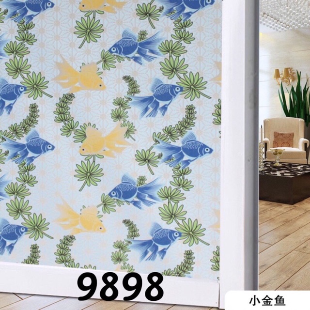 Decal dán kính, giấy dán kính mờ hình cá khổ 90cm (25k/1m) mã 9898