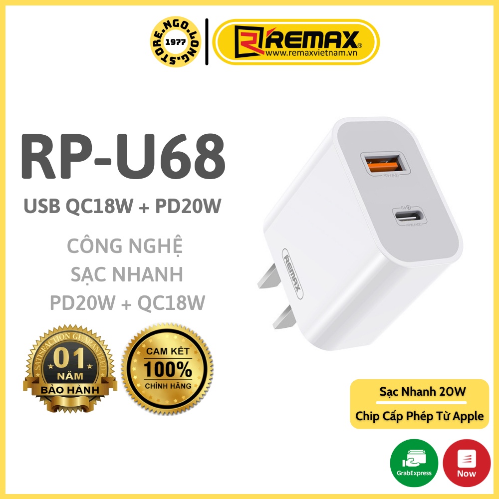 Củ sạc nhanh iPhone - Remax RP-U68 2 cổng sạc nhanh