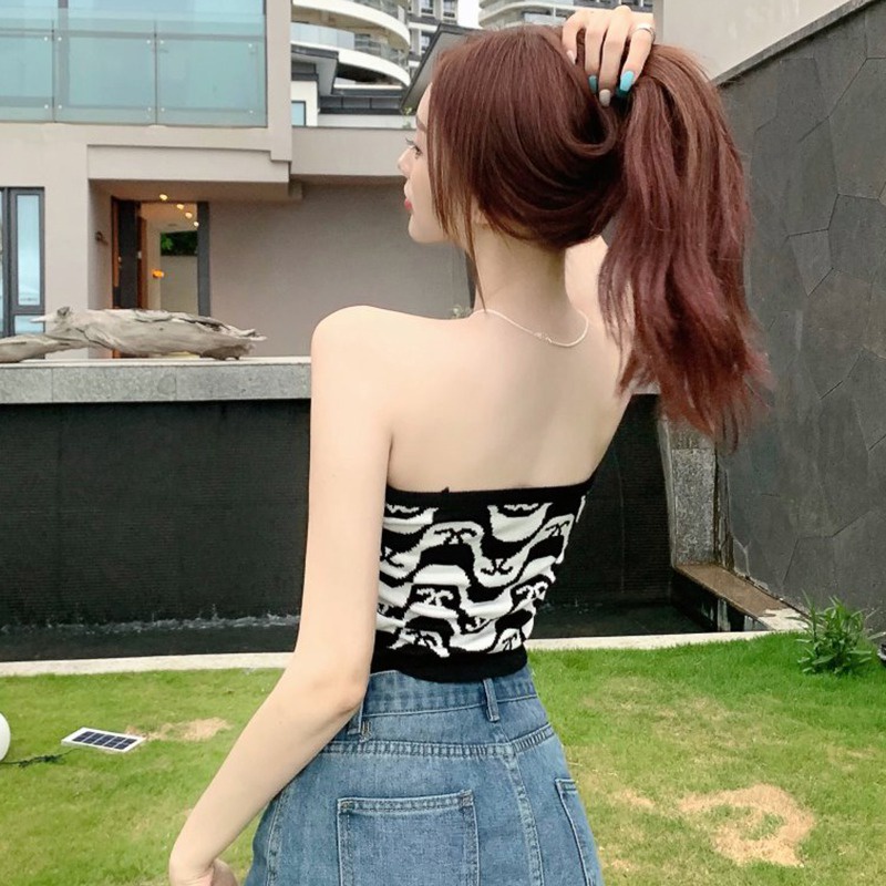 Áo croptop dệt kim không tay in họa tiết thời trang hàn quốc gợi cảm dành cho nữ | BigBuy360 - bigbuy360.vn