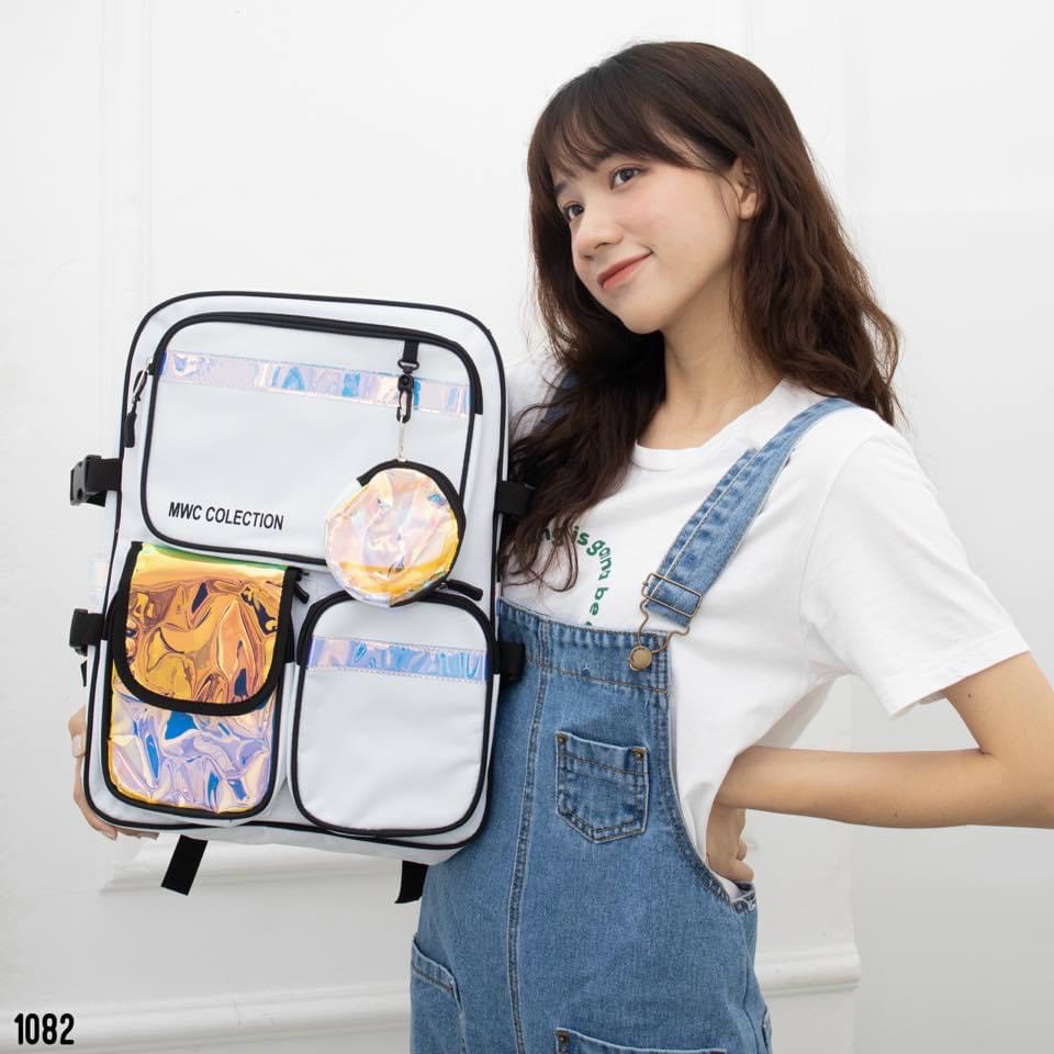 Balo trong suốt nam nữ đi học phối dạ quang bảy màu HOLO