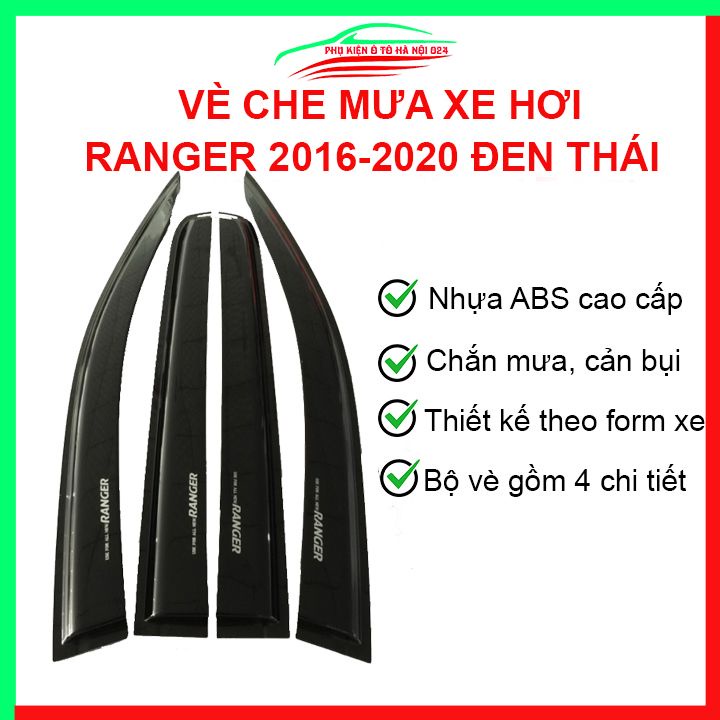 Vè che mưa cho xe ô tô Ranger 2016-2020 vè đen bảo vệ trang trí xe