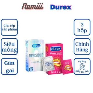 Bộ 2 Bao cao su gân gai Durex Pleasuremax 12 Chiếc & Bao cao su siêu mỏng Durex Invisible Extra Thin 10 Chiếc Namii_Shop