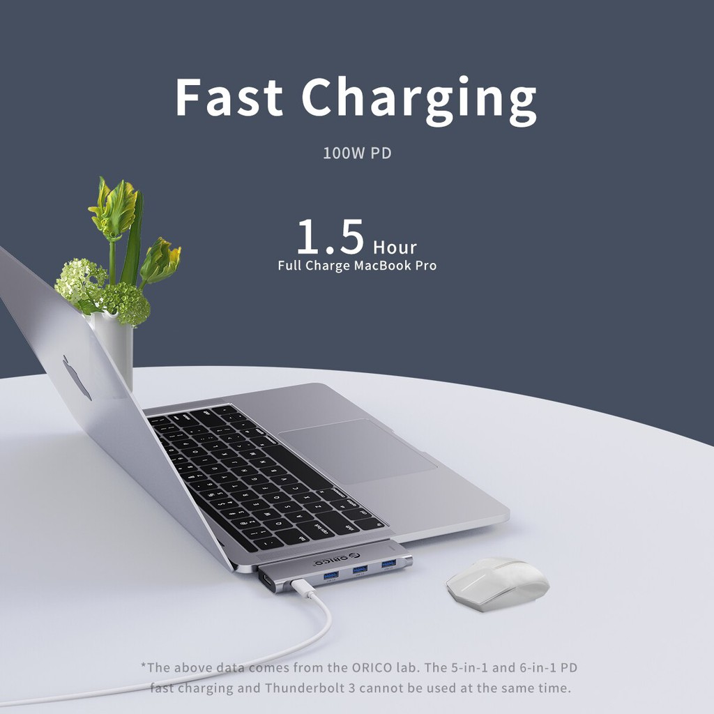 Bộ Hub chuyển đổi chia cổng 5 trong 1 Orico USB type C kép sang HDMI USB 3.0 dành cho Macbook Pro