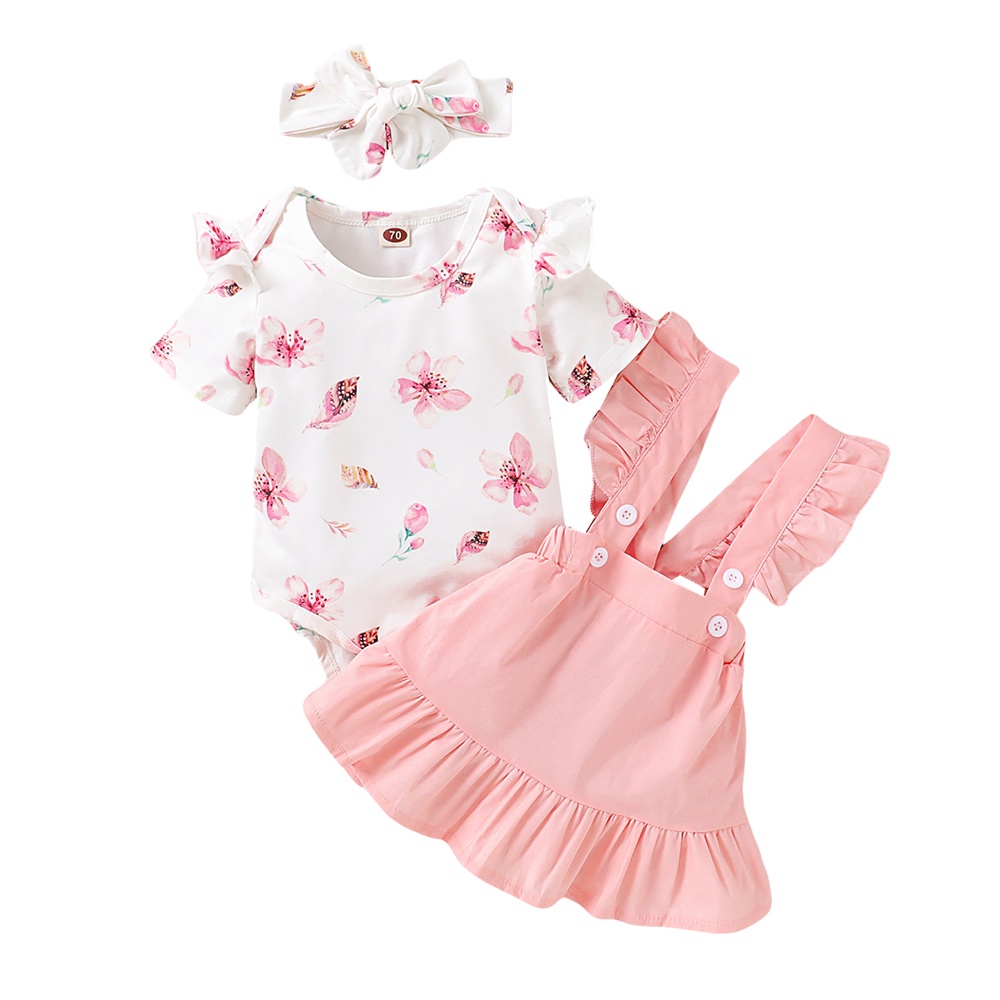 Set đồ mùa hè 3 món MIKRDOO gồm áo liền quần + đầm yếm + băng đô cho bé gái sơ sinh