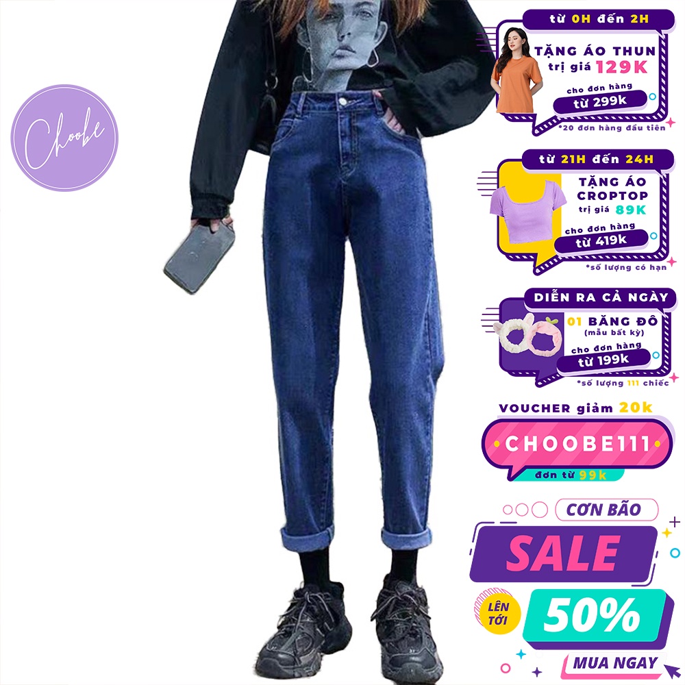 Quần jean nữ Choobe lưng cao, baggy bò basic, phong cách thời trang - QJ04