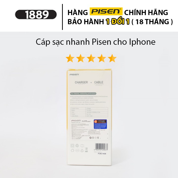 Combo Sạc Pisen I Charger 1A  (1 Củ Sạc + Cáp Sạc Nhanh Đầu USB Sang Lighting) - Bộ Sạc Nhanh Iphone 1A - TS-C051