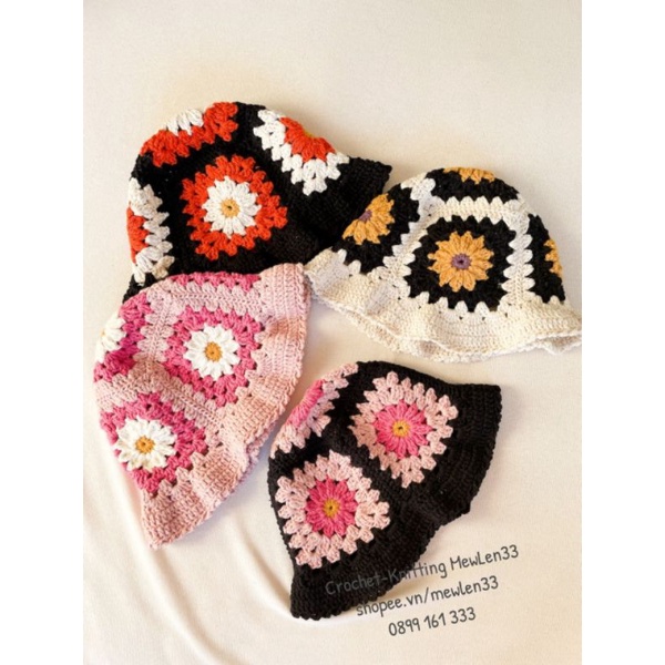 Mũ mùa hè bucket hoa len - Crochet-Knitting MewLen33