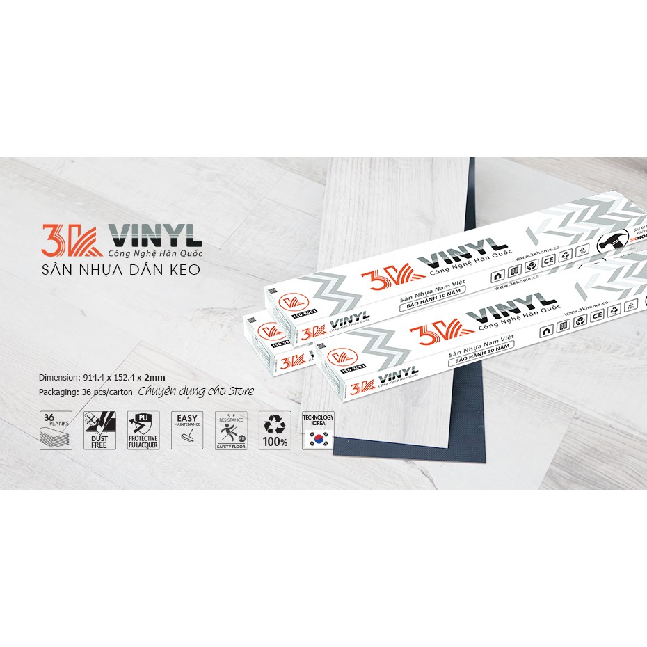 Sàn nhựa dán keo 3K Vinyl - Có nhận thi công - Tặng nón bảo hiểm khi mua trên 30m2