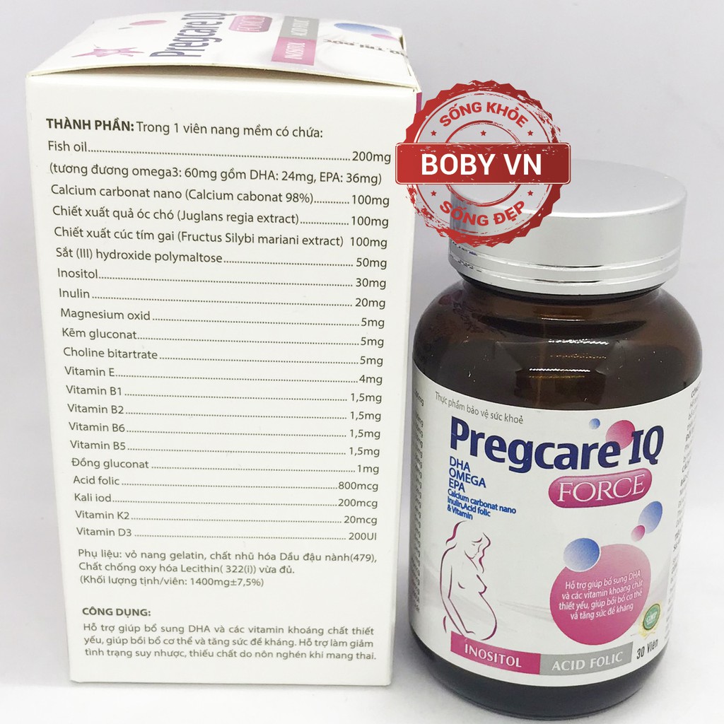 Pregcare IQ Force bổ sung DHA, Omega, EPA, Acid folic, Canxi, Vitamin và khoáng chất cho bà bầu