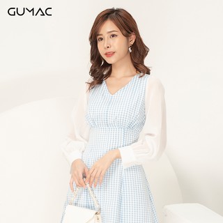 Đầm nữ cổ V phối tay GUMAC DA9100