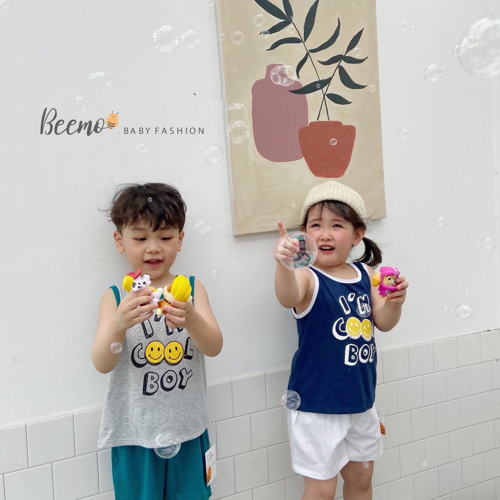 Bộ ba lỗ cho bé trai gái in hình mặt cười Beemo Chất liệu cotton 4 chiều co giãn kiểu dáng năng động B115