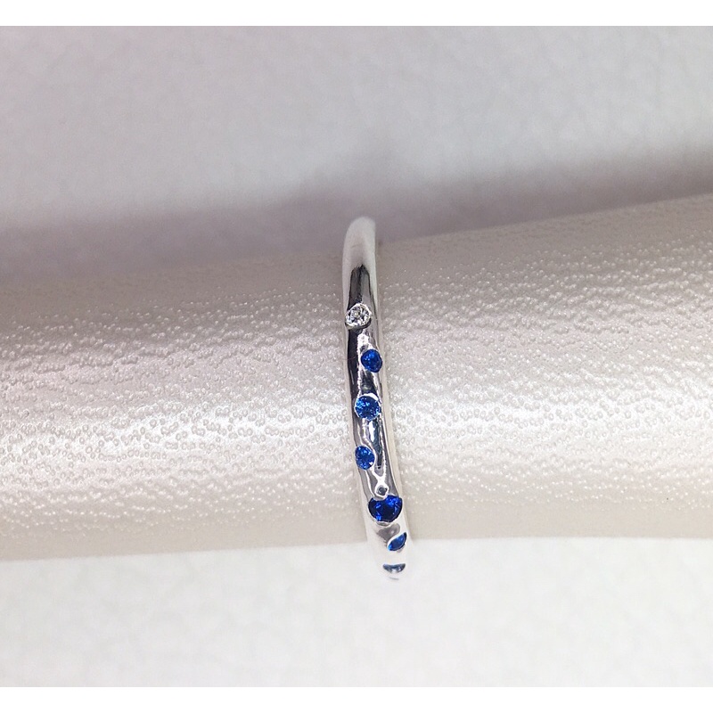 Nhẫn bạc nữ đai tròn hạt tấm zigzag mau xanh Topaz bạc S925 nhẫn thời trang nữ quà tặng 8/3 KimKim sterling silver ring