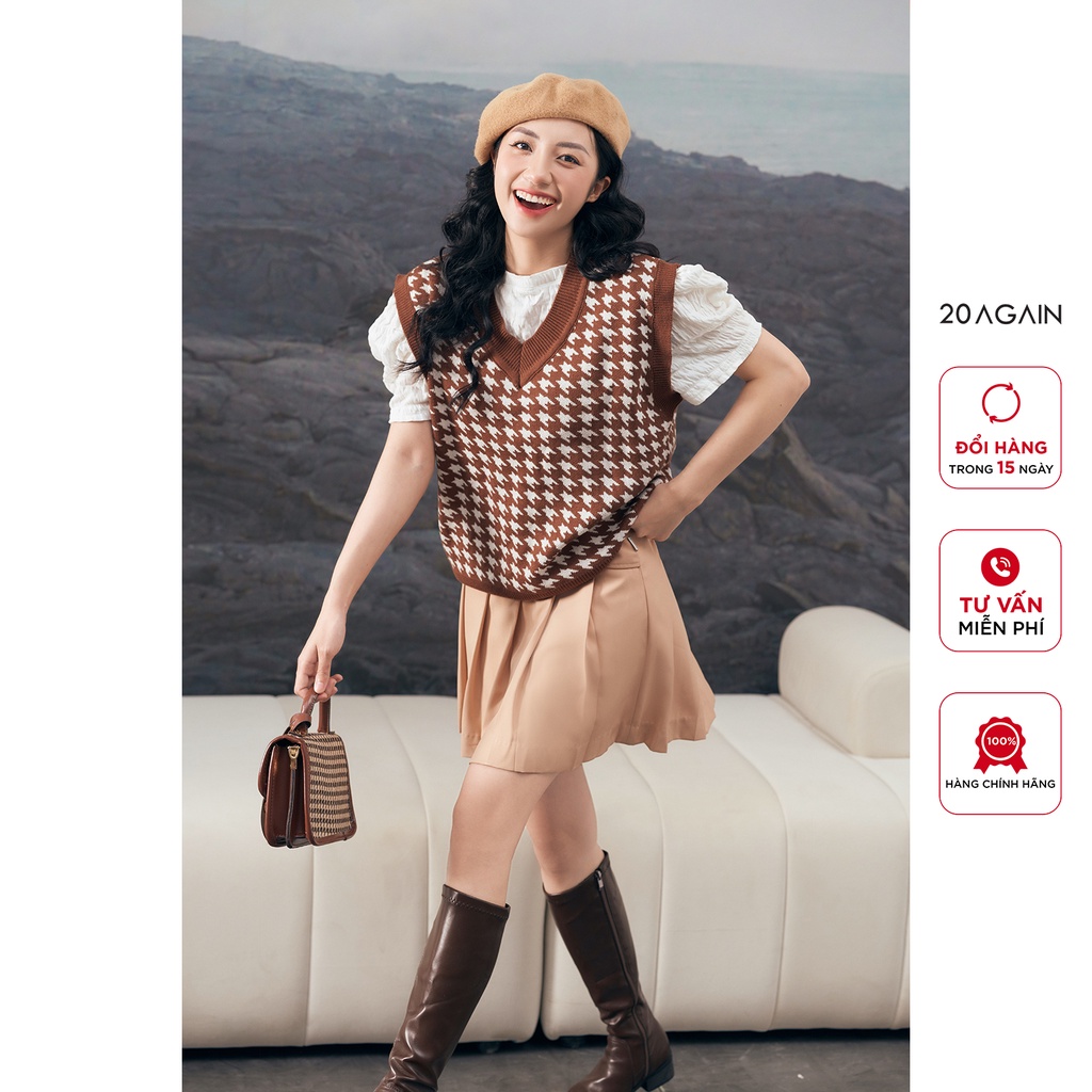 Áo len nữ sát nách hoạ tiết Argyle 20AGAIN, thiết kế trẻ trung năng động ALA0087