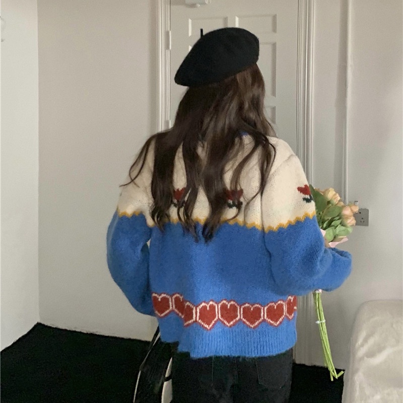 IELGY    Áo cardigan Dệt Kim Tay Dài Dáng Rộng Màu Sắc Tương Phản Thời Trang Cho Nữ