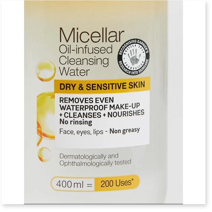 [Mã giảm giá mỹ phẩm UK chính hãng] Dầu tẩy trang Garnier Skin Active Oil Infused Micellar Cleansing Water (Bill Anh)