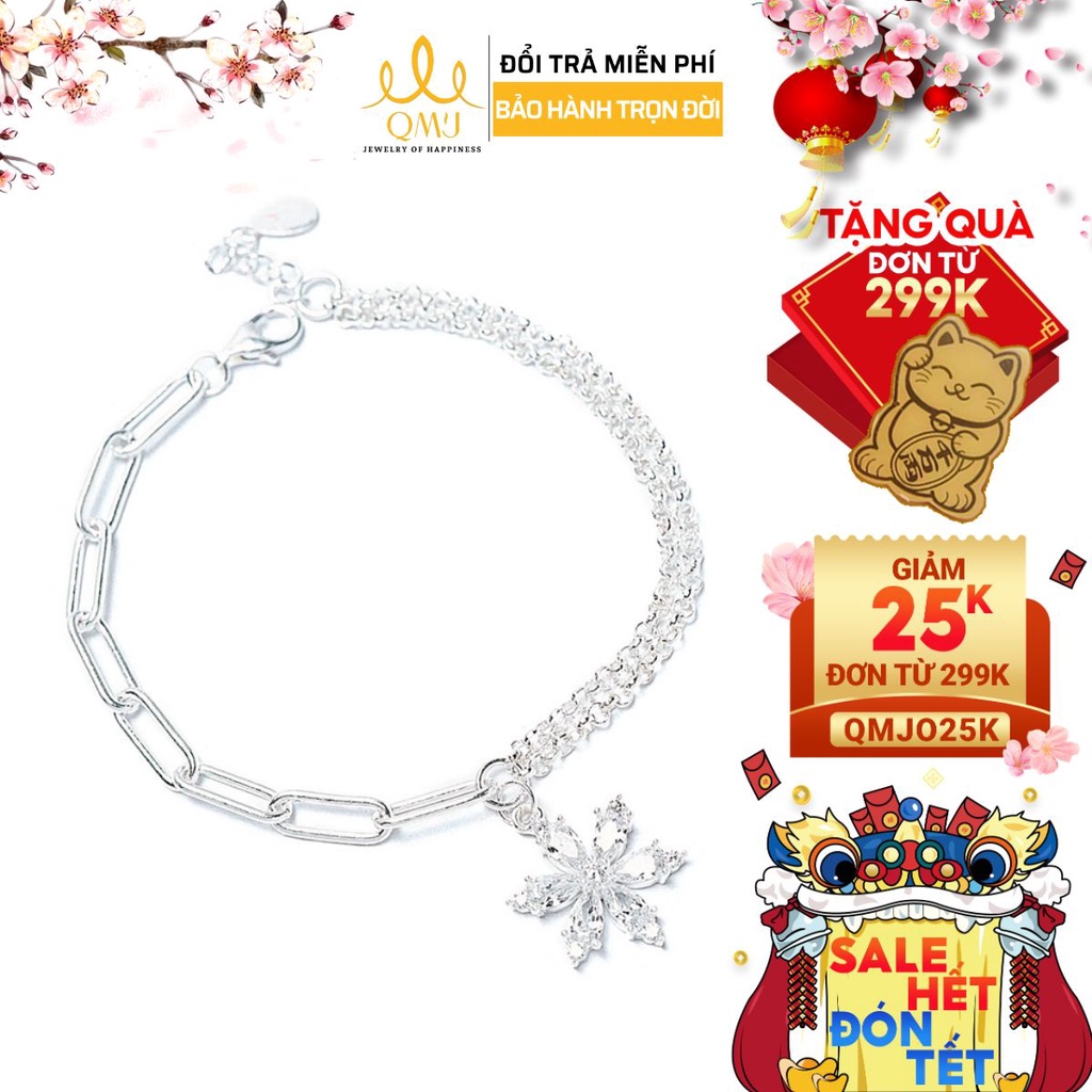 Lắc tay bạc QMJ Uyên ương mix charm hoa 6 cánh phale Q223