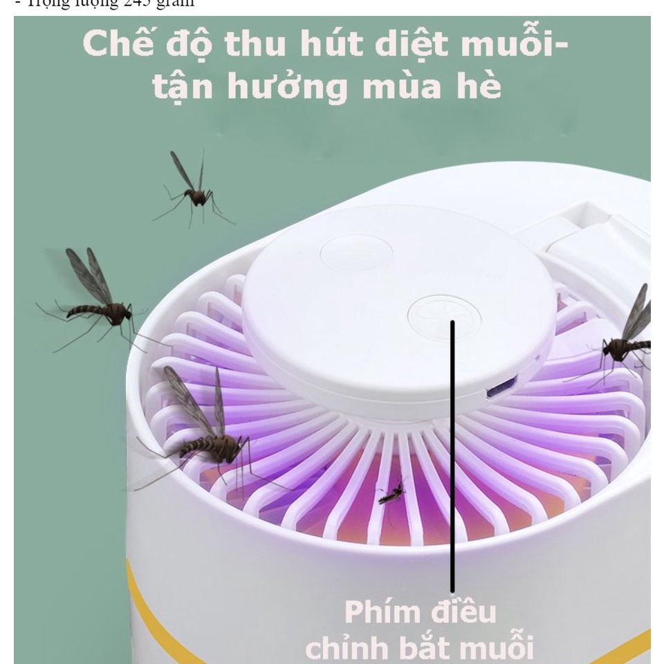 Quạt mini để bàn tích điện, quạt mini cầm tay kiêm đèn bắt muỗi công nghệ đèn Led 3 tốc độ gió