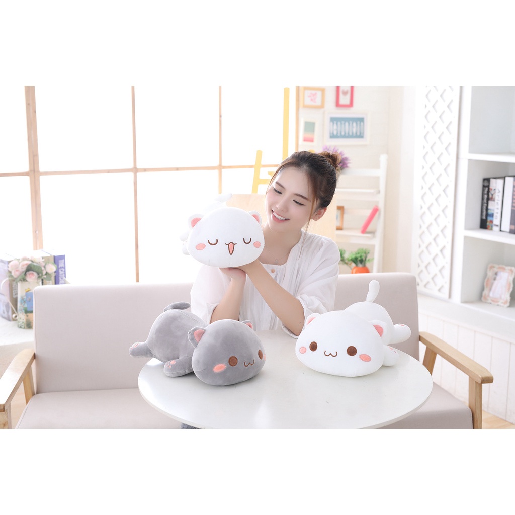 Búp Bê Đồ Chơi Hình Chú Mèo Đang Nằm Màu Trắng Và Đen Kích Thước 30CM-65CM