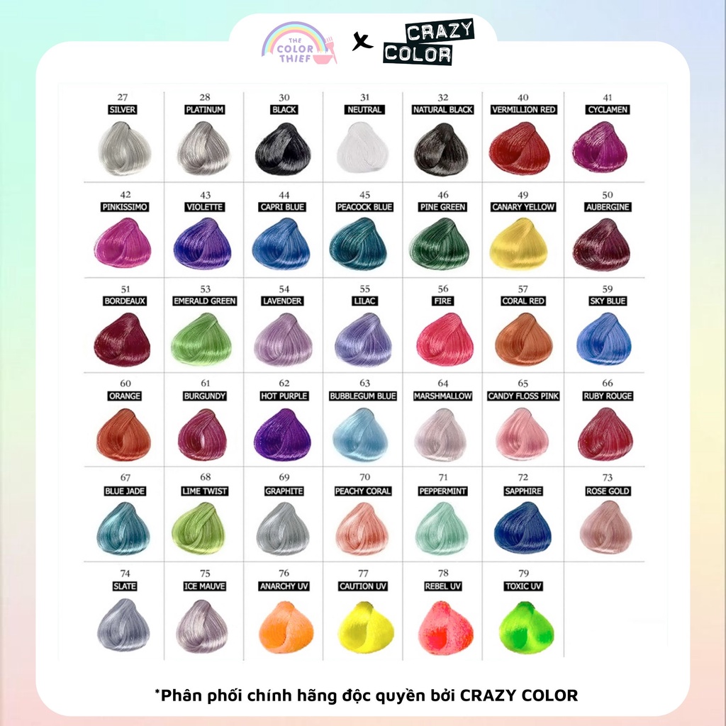 Thuốc Nhuộm Tóc Crazy Color Semi-Permanent màu đa dạng lâu phai - The Color Thief