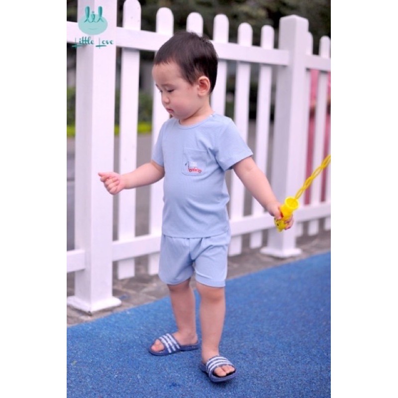 Bộ cộc tay vải tăm in hình túi Little Love