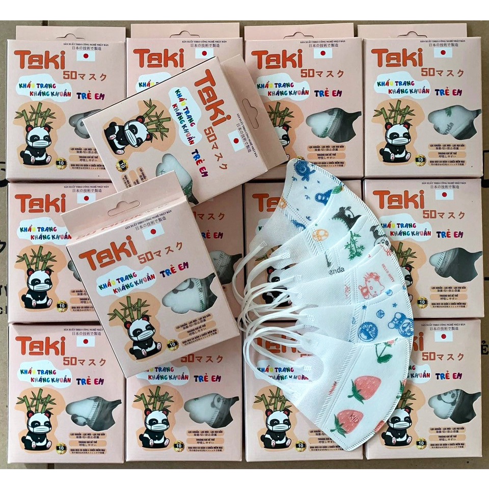 [Combo 5 hộp] Khẩu trang 5d cho bé Taki và Nhật Minh mask chính hãng (bé từ 1-10 tuổi), 3 lớp kháng khuẩn đạt tiêu chuẩn