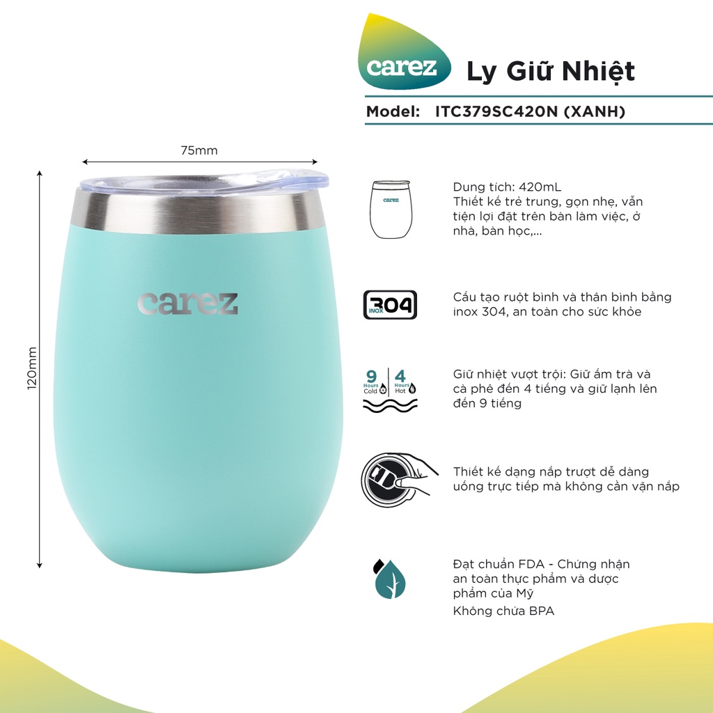 LY GIỮ NHIỆT CAREZ 420ml ITC379SC420N