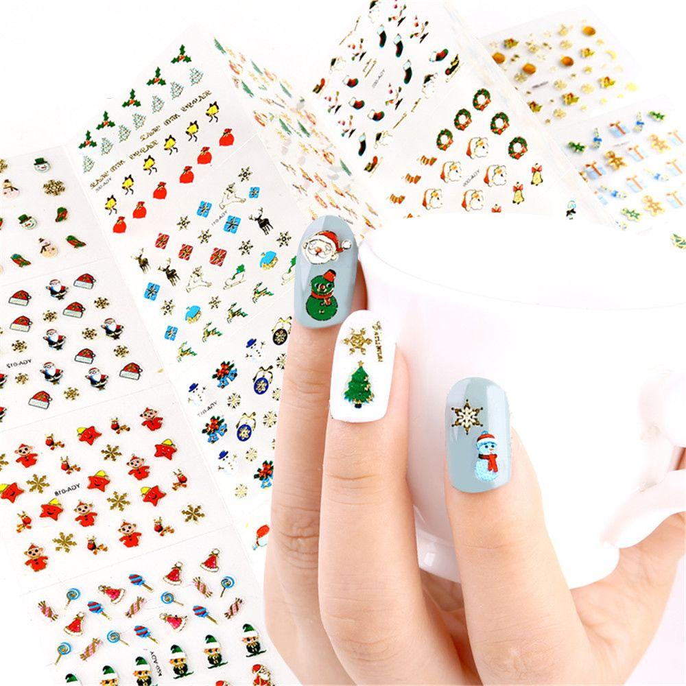 JUNE Bộ 24 Hình Dán Móng Tay 3D Chủ Đề Giáng Sinh