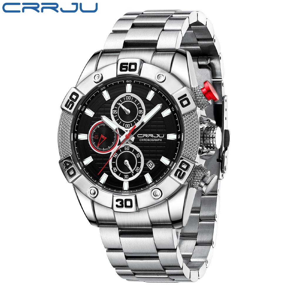 Đồng hồ CRRJU 2293X máy cơ dây thép không gỉ chống thấm nước đa năng