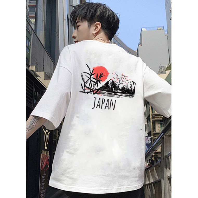 Áo thun unisex form rộng họa tiết sông núi phong cách Nhật Bản vải dày mịn 2020T2469