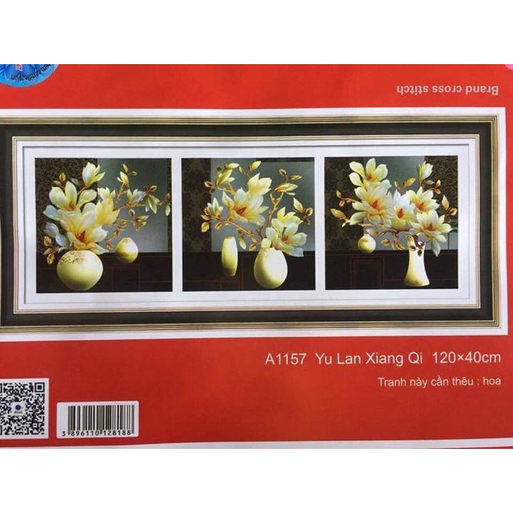 Tranh thêu chữ thập bộ 3 bình hoa mã số a1157 A1156 DT8451 DT8454