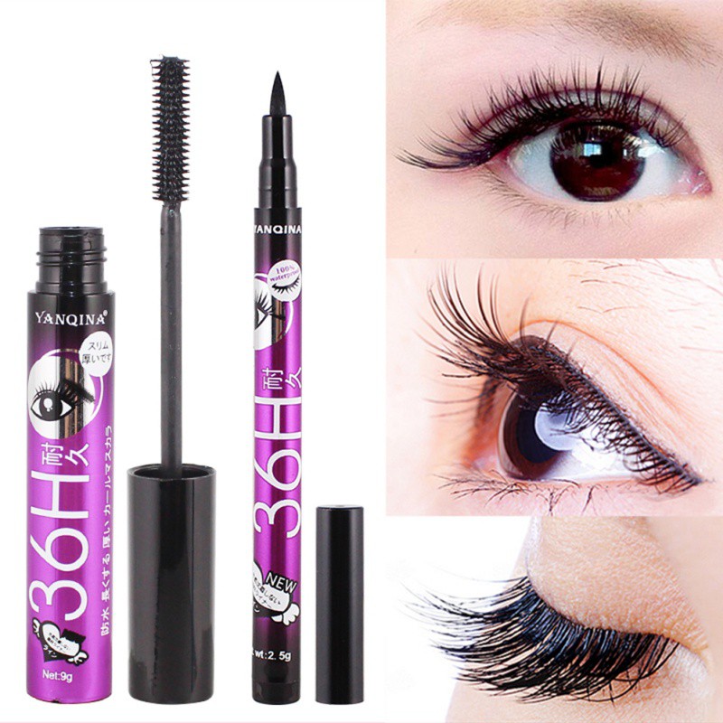 [Hàng mới về] Bộ bút kẻ mắt dạng lỏng + Mascara màu đen YANQINA 2 trong 1 bền màu dài lâu